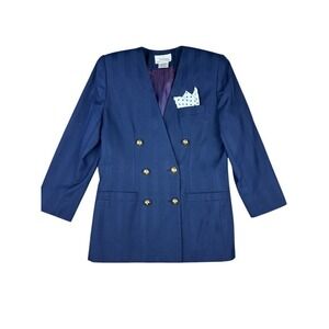 Vintage 80s Worthington Petite Navy Blue Blazer Double Breasted Gold Buttons 6P